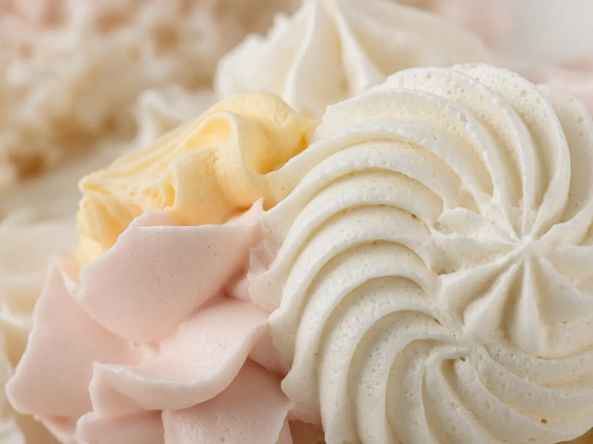 Close-up of ivory, blush, and butter-yellow buttercream piping