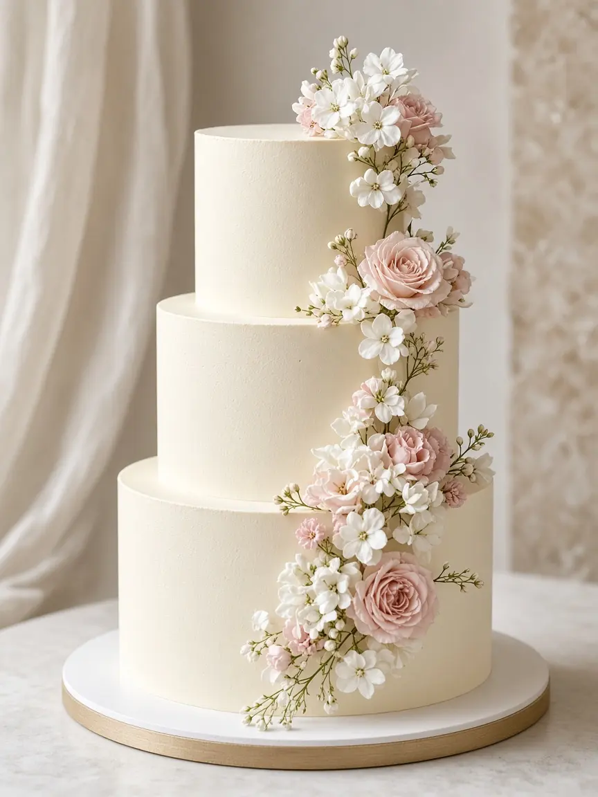 Style example of a three-tier wedding cake